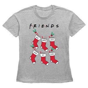 Womens Friends Mistletoe and Christmas Stockings T Shirt - 1 of 3