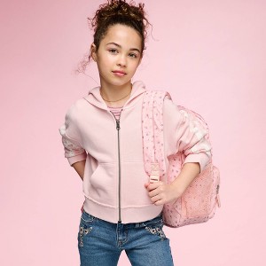 Girls' French Terry Lace Trim Hoodie Zip-Up Sweatshirt - Cat