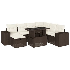 vidaXL 8 Piece Patio Sofa Set with Cushions - Brown and Cream - 1 of 4