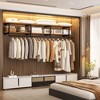 Aheaplus 2 Tiers Heavy Duty Pipe Clothing Shelves with Hanging Rod, 47-73in Space-Saving Wall Mounted Clothing Rack with Top Shelf - 3 of 4