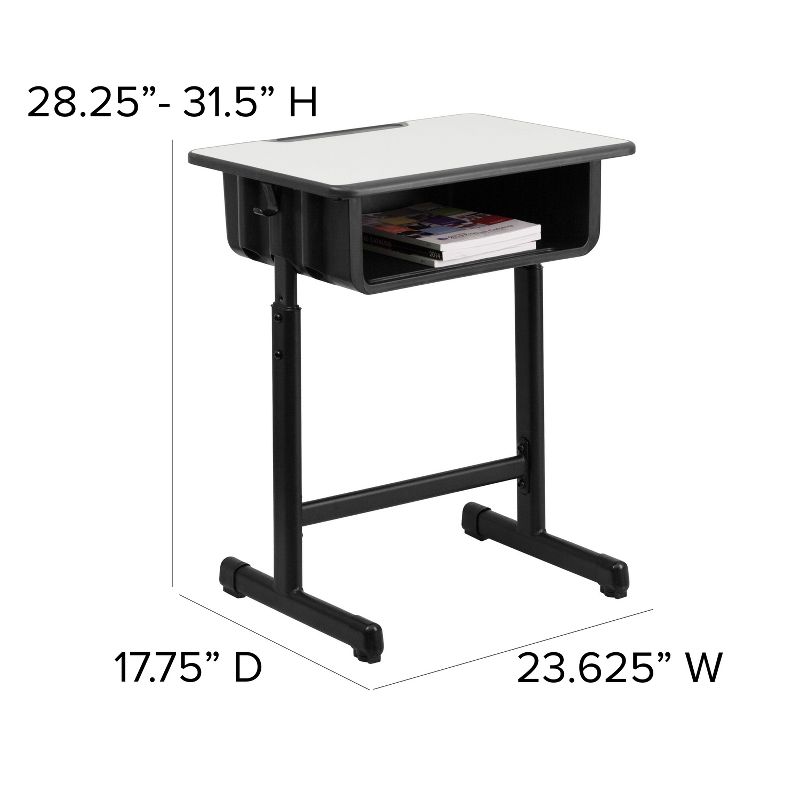 Emma and Oliver Grey Student Desk with Adjustable Height Black Pedestal Frame, 6 of 15