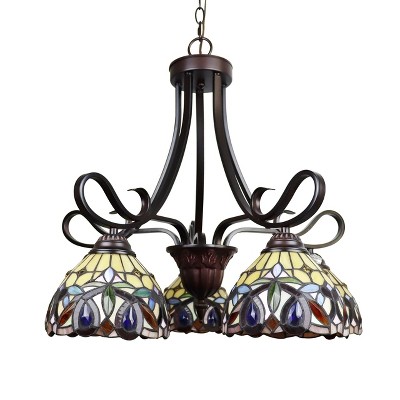 Victorian Tiffany-Style Dark Bronze Mini Chandelier with Stained Glass Shades