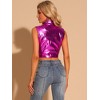 INSPIRE CHIC Women's Stand Collar Metallic Faux Leather Zip Up Y2K Sleeveless Cropped Jacket - 4 of 4