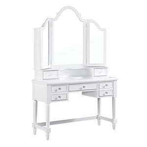 3pc Anza Vanity Set with Upholstered Stool & Storage Drawers - HOMES: Inside + Out - 1 of 4