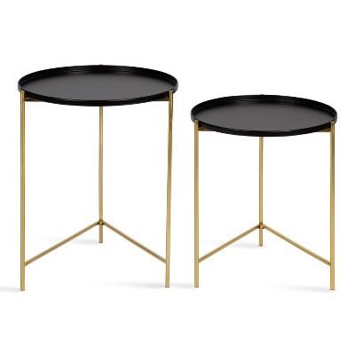 Ulani Modern Black and Gold Round Metal Nesting Side Table Set of 2