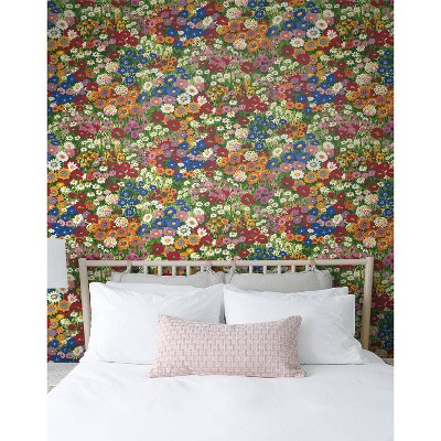 Multicolored Vinyl Floral Meadow Peel and Stick Wallpaper Roll