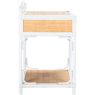White and Natural Rattan 1-Drawer Nightstand