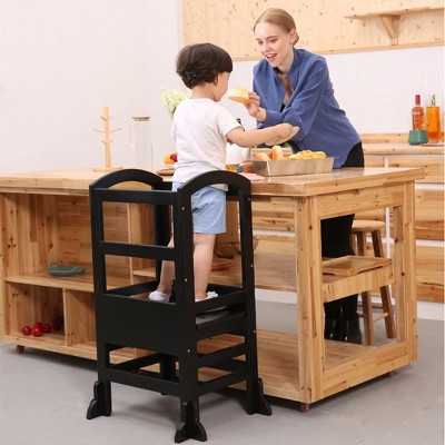 Black Wooden Adjustable Height Kids Learning Step Stool