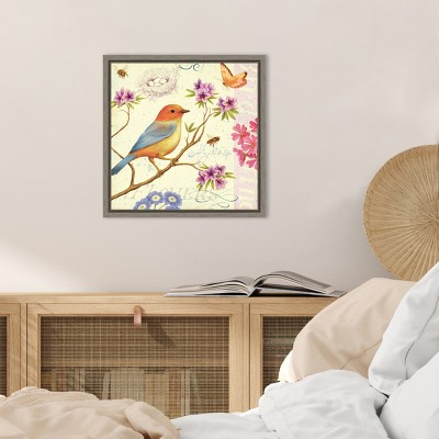 Spring Birds and Bees Canvas Art Print in Light Colors
