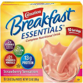 Carnation Breakfast Essentials Powder Drink Mix, Strawberry, 10 Count