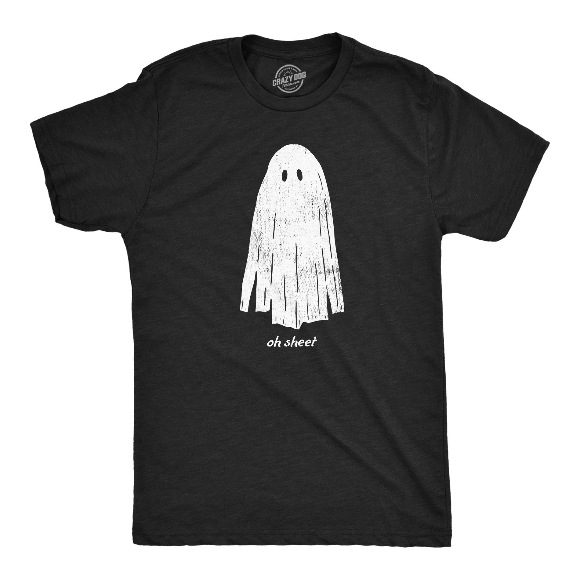 Mens Oh Sheet T Shirt Funny Scary Halloween Party Ghost Bedsheet Joke Tee for Guys - Crazy Dog Men's T Shirt For Halloween Season Black M
