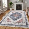 Washable Carpet, Vintage Distressed, Non-Slip, Non-Shedding Backing, Floor Cover, Soft, Short Pile, Foldable, Floral Badge Print Decorative Carpet - 3 of 4