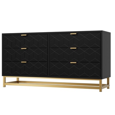 6 Drawer Dresser for Bedroom, 53.5” Large Dresser with Metal Legs, Modern Dresser Chest Organizer with Wide Storage, Chest of Drawers for Bedroom