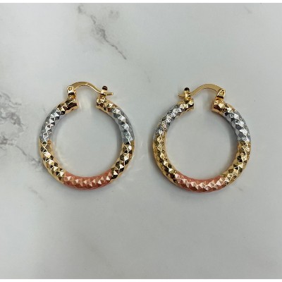 RMZ GOLD NYC 18K Gold Disco-Style Tricolor Hoops – Modern Luxury Earrings