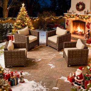 EAGLE PEAK Harbor Haven 4 PCS Hand-Woven Wicker Patio Chair with All Weather Resistant Deep Seat & Wide Rattan, Patio Furniture Chairs - 1 of 4