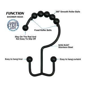 LunaLulinlk Matte Black Shower Rod with 12 Hooks,43''-72'',Never Rust,Never Slip,Spring Tension Metal Rod - 1 of 4