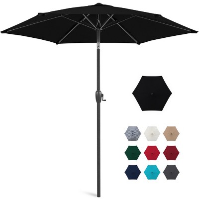 7.5ft Black Powder-Coated Steel Outdoor Patio Umbrella with Crank Lift