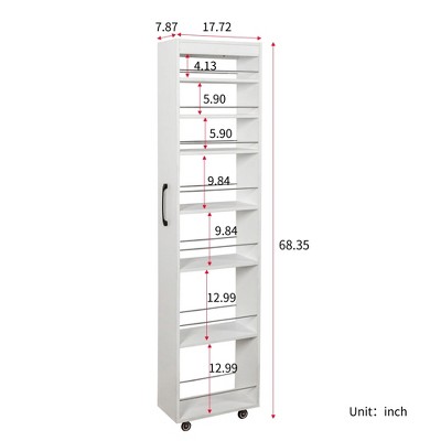 LauKingdom 7-Tier Pull-Out Narrow Storage Shelf with Rolling Casters for Kitchen, Bathroom & Living Room, White Particle Board + MDF Organizer — фото 8