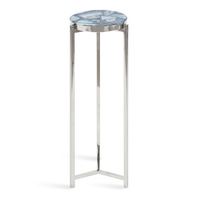 Aguilar Blue Agate Stone and Silver Metal Round Drink Table
