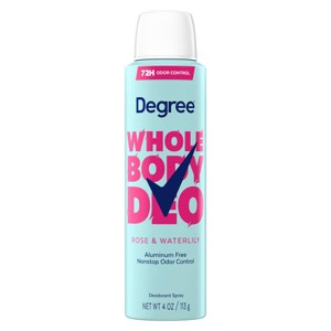 Degree Whole Body Aluminum Free Deodorant Spray for Women 72H Odor Protection - Rose & Waterlily - 4oz - 1 of 4