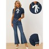 Allegra K Women's Polka Dots Peter Pan Collar Tie Neck Short Sleeve Shirt - 2 of 4