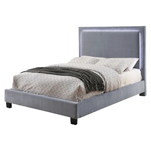Shanelle Modern Fabric Eastern King Platform Bed With Led Trim Gray - miBasics, Light Gray