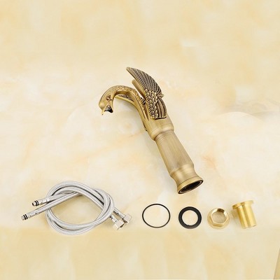 Antique Brass Swan Single Handle Bathroom Faucet with Pop-Up Drain