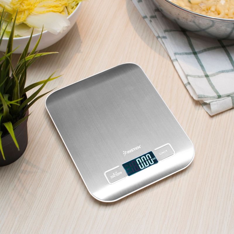 Insten Digital Food Kitchen Scale in Grams & Ounces - 1g/0.1oz Precise Upto 11lb (5000g) Capacity, Silver, 2 of 10