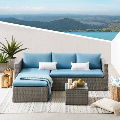 3pc Rattan Wicker Patio Sectional Set with End Table - Art Leon