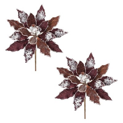 Glittered Poinsettia Flower Stem (Set of 2)