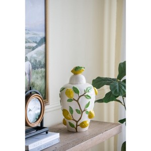 ORRD 8.7x8.7x15" White Ceramic Lidded Jar with Playful Lemon Design - 1 of 4