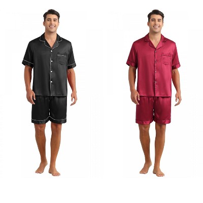 INSPIRE CHIC Men's 2 Pack Sleepwear Classic Soft Short Sleeve Satin Pajamas Set