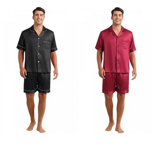 INSPIRE CHIC Men's 2 Pack Sleepwear Classic Soft Short Sleeve Satin Pajamas Set - 1 of 4
