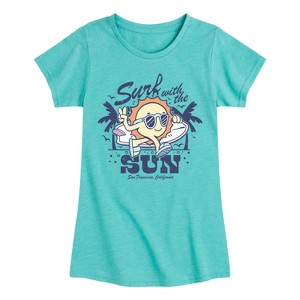Girls' - Instant Message - Surf With The Sun San Francisco California Fitted Short Sleeve Graphic T-Shirt - 1 of 4