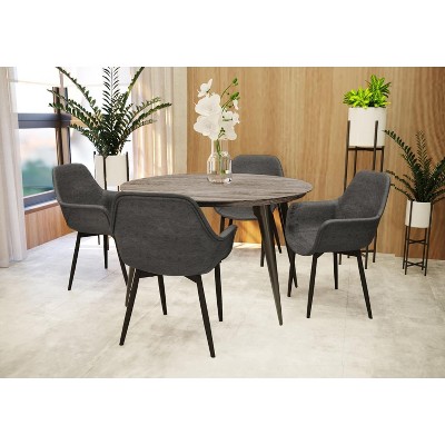 LeisureMod Ravenna Modern Round Wood 47" Dining Table with Metal Legs - Sleek Design, Perfect for Dining Rooms