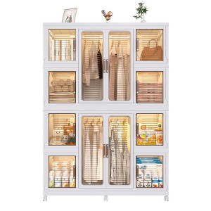 LIVAREEmlen Portable Wardrobe Closet Storage Organizer for Clothes,Clothes Dresser,12 Magnetic Doors-12 Cubes & 2 Hanging Rod,16 pcs hangers,White - 1 of 4