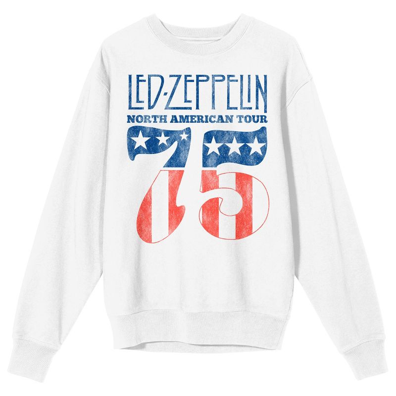 Led Zeppelin North American Tour ‘75 Crew Neck Long Sleeve White Adult Sweatshirt, 1 of 4