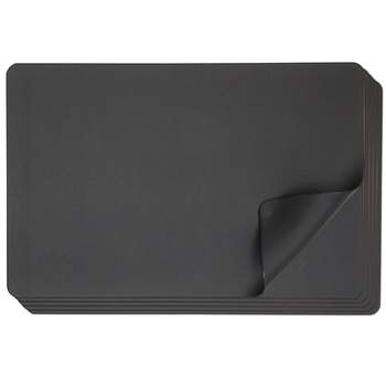Juvale Set of 6 Black Faux Leather Placemats for Dining Table Decor and Accessories, 17.75 x 11.75 in