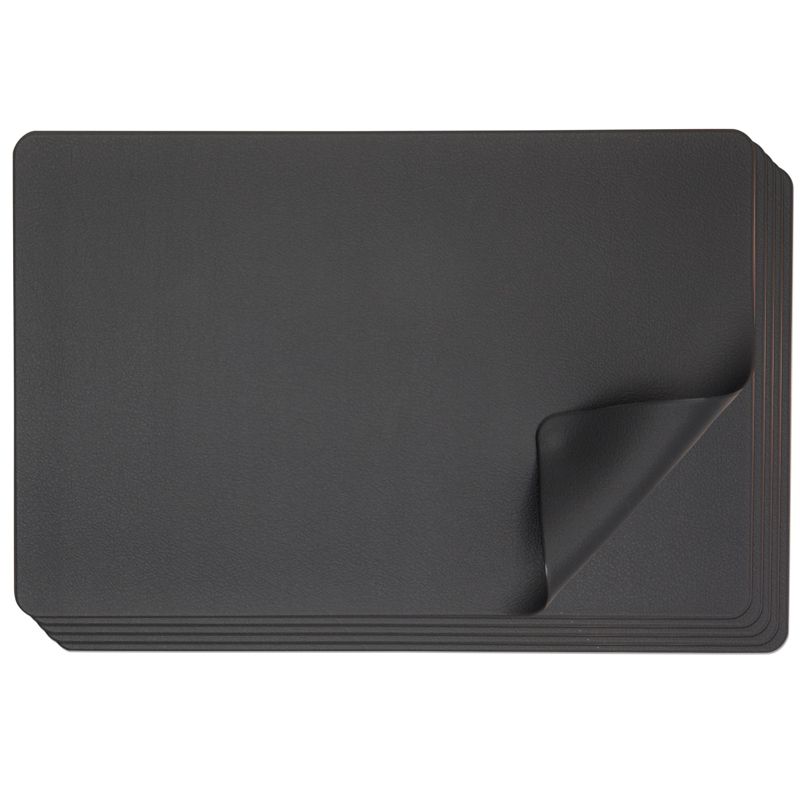 Juvale Set of 6 Black Faux Leather Placemats for Dining Table Decor and Accessories, 17.75 x 11.75 in, 1 of 6