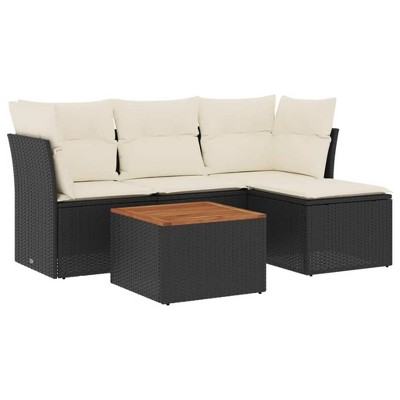 vidaXL Patio Sofa Set with Cushions Outdoor Furniture 5 Piece Poly Rattan - Black and Cream