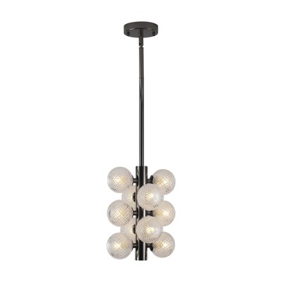 PAKOKULA Modern 10-Light Black Sputnik Chandelier with Swirled-Glass Orb Cluster Bubble Ribbed Glass