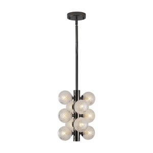 PAKOKULA Modern 10-Light Black Sputnik Chandelier with Swirled-Glass Orb Cluster Bubble Ribbed Glass - 1 of 4