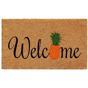 HomeRoots 24" X 36" Black And Natural Coir Pineapple Welcome Outdoor Door Mat - 1 of 4