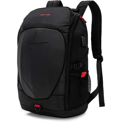 17 Inch Laptop Backpack with Hardshell, Waterproof Armored Rucksack with USB Port & Rain Cover for Motorcycle Outdoor Travel