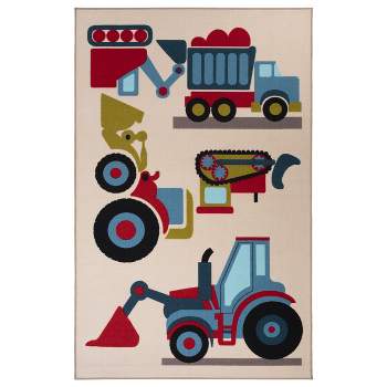 Country Trucking Non-Slip Kids Playroom Decor Washable Indoor Area Rug by Blue Nile Mills