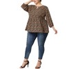 Agnes Orinda Women's Plus Size Floral Retro Keyhole Neck Lantern Summer Babydoll Blouses - 2 of 4