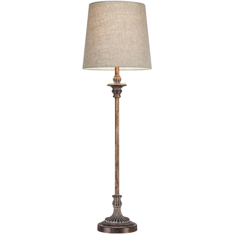 Regency Hill Bentley Traditional Buffet Table Lamps 31 1/2" Tall Set of 2 Weathered Brown Linen Fabric Drum Shade for Bedroom Living Room Bedside Home, 4 of 11