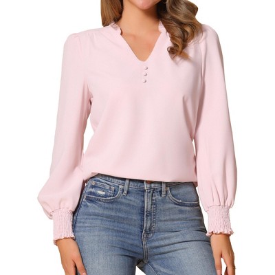 Allegra K Women's Vintage V Neck Long Sleeve Ruffle Collar Blouses