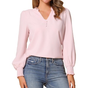 Allegra K Women's Vintage V Neck Long Sleeve Ruffle Collar Blouses - 1 of 4