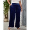 Women's Plus Size Velvet Wide Leg Pants High Waisted Loose Trousers - 2 of 4